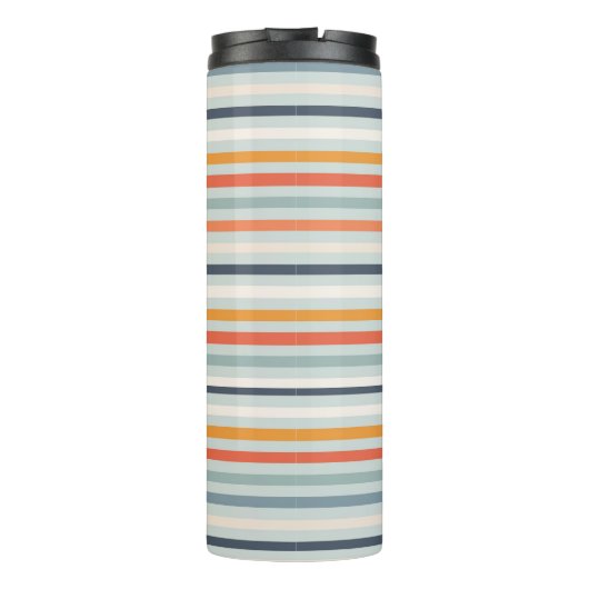 Cute Dusky Oranje Blue Ochre Striped Pattern Thermosbeker (Achterkant)