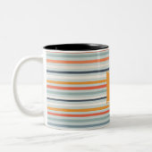 Cute Dusky Oranje Blue Ochre Striped Pattern Tweekleurige Koffiemok (Links)