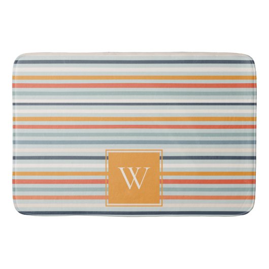 Cute Dusky Oranje Blue Striped Pattern Monogram Badmat (Voorkant)