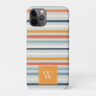 Cute Dusky Oranje Blue Striped Pattern Monogram Case-Mate iPhone Case