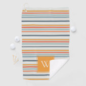 Cute Dusky Oranje Blue Striped Pattern Monogram Golfhanddoek (Insitu)