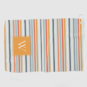 Cute Dusky Oranje Blue Striped Pattern Monogram Golfhanddoek (Horizontaal)