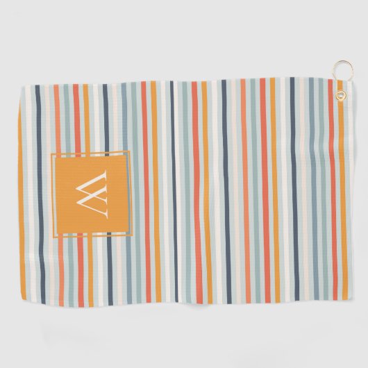 Cute Dusky Oranje Blue Striped Pattern Monogram Golfhanddoek (Horizontaal)