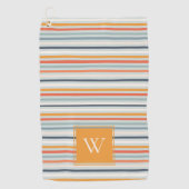 Cute Dusky Oranje Blue Striped Pattern Monogram Golfhanddoek (Voorkant)