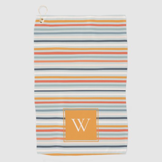 Cute Dusky Oranje Blue Striped Pattern Monogram Golfhanddoek (Voorkant)