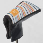 Cute Dusky Oranje Blue Striped Pattern Monogram Golfheadcover (3/4 voorkant)