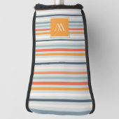 Cute Dusky Oranje Blue Striped Pattern Monogram Golfheadcover (Draai 90)