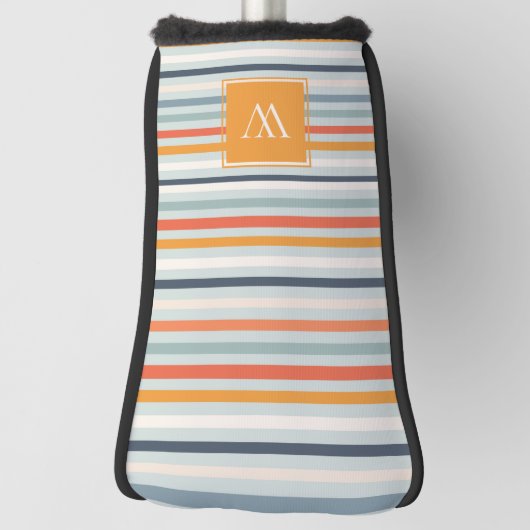 Cute Dusky Oranje Blue Striped Pattern Monogram Golfheadcover (Draai 90)