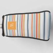 Cute Dusky Oranje Blue Striped Pattern Monogram Golfheadcover (Voorkant)