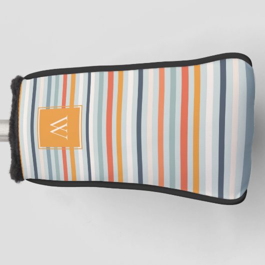 Cute Dusky Oranje Blue Striped Pattern Monogram Golfheadcover (Voorkant)
