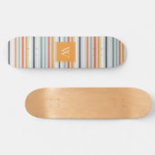 Cute Dusky Oranje Blue Striped Pattern Monogram Persoonlijk Skateboard (Horizontaal)