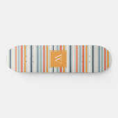 Cute Dusky Oranje Blue Striped Pattern Monogram Persoonlijk Skateboard (Horizontaal)