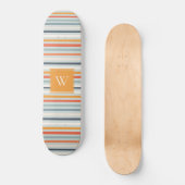 Cute Dusky Oranje Blue Striped Pattern Monogram Persoonlijk Skateboard (Voorkant)