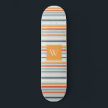 Cute Dusky Oranje Blue Striped Pattern Monogram Persoonlijk Skateboard<br><div class="desc">Als u nog meer aanpassingen nodig hebt,  kunt u mij op yellowfebstudio@gmail.com vrij klikken.</div>
