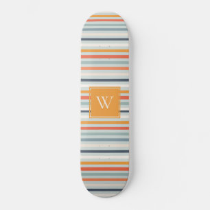 Cute Dusky Oranje Blue Striped Pattern Monogram Persoonlijk Skateboard