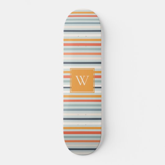 Cute Dusky Oranje Blue Striped Pattern Monogram Persoonlijk Skateboard (Voorkant)