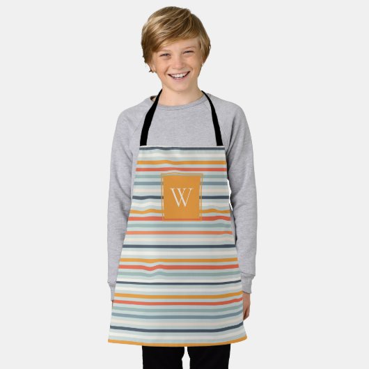 Cute Dusky Oranje Blue Striped Pattern Monogram Schort (Gedragen)