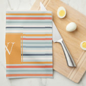 Cute Dusky Oranje Blue Striped Pattern Monogram Theedoek (Quarter Fold)