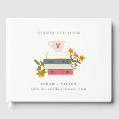 Cute Dusky Red Stapked Storybooks Floral Wedding Gastenboek (Voorkant)