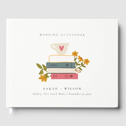 Cute Dusky Red Stapked Storybooks Floral Wedding Gastenboek (Voorkant)