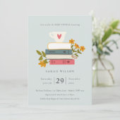 Cute Dusky Stapked Books Floral Baby shower Invite Bedankkaart (Staand voorkant)