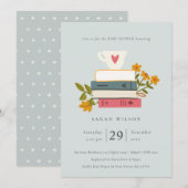 Cute Dusky Stapked Books Floral Baby shower Invite Bedankkaart (Voorkant / Achterkant)