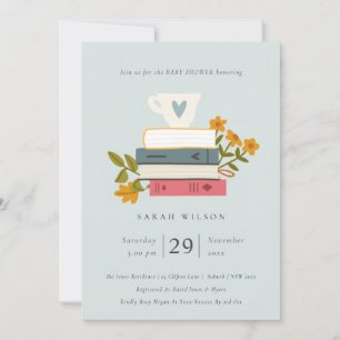 Cute Dusky Stapked Books Floral Baby shower Invite Bedankkaart