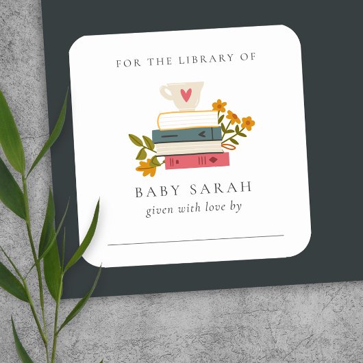 Cute Dusky Stapked Storybooks Floral Baby Library Vierkante Sticker
