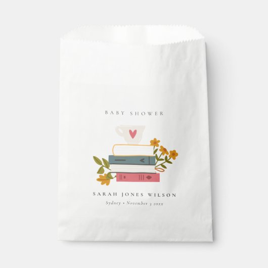 Cute Dusky Stapked Storybooks Floral Baby shower Bedankzakje (Voorkant)
