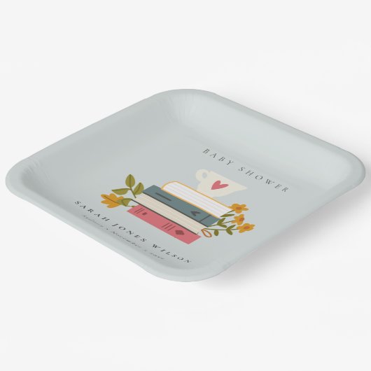 Cute Dusky Stapked Storybooks Floral Baby shower Papieren Bordje (Gebogen)