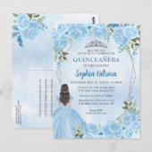 Cute Dusty Blue Silver Floral Princess Quinceañera Briefkaart (Voorkant / Achterkant)