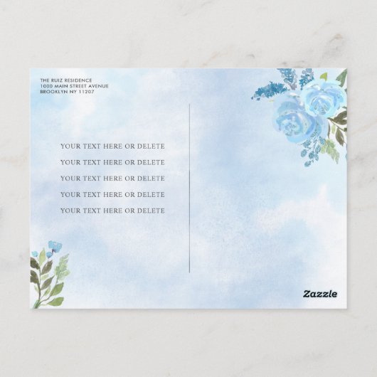 Cute Dusty Blue Silver Floral Princess Quinceañera Briefkaart (Achterkant)