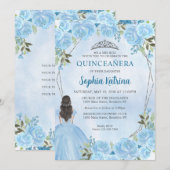 Cute Dusty Blue Silver Floral Princess Quinceañera Kaart (Voorkant / Achterkant)