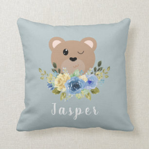 Cute Dusty Blue Teddy Bear Name Kinder Kussen