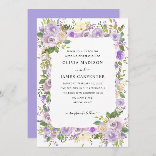 Cute Dusty Paars Lavender Greenery Floral Wedding Kaart (Voorkant / Achterkant)