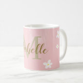 Cute Dusty Pink Sweet Daisies Girly Monogrammed Koffiemok (Voorkant rechts)