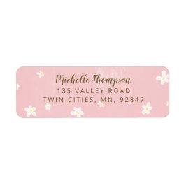 Cute Dusty Pink Sweet Daisies Girly Script Etiket