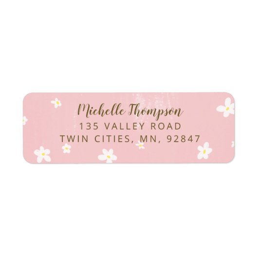 Cute Dusty Pink Sweet Daisies Girly Script Etiket (Voorkant)