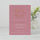 Cute Dusty Roos Pink Girl Heart Script Baby shower Folie Uitnodiging (Staand Voorkant)