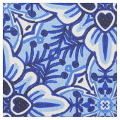 Cute  Dutch Delft Blue Floral Pattern Stof (Close Up)