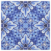 Cute  Dutch Delft Blue Floral Pattern Stof (Swatch)