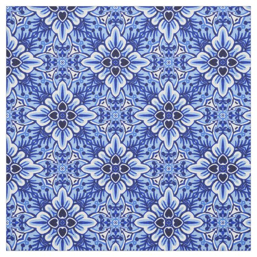 Cute  Dutch Delft Blue Floral Pattern Stof (Swatch)