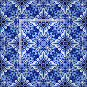 Cute  Dutch Delft Blue Floral Pattern Stof (Delen)