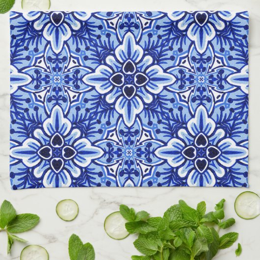 Cute  Dutch Delft Blue Floral Pattern Theedoek (Gevouwen)