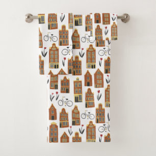 Cute Dutch Houses - Amsterdam Canal House Bikes Bad Handdoek