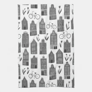 Cute Dutch Houses Amsterdam City Pattern Theedoek