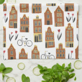 Cute Dutch Houses Amsterdam City Pattern Theedoek (Gevouwen)