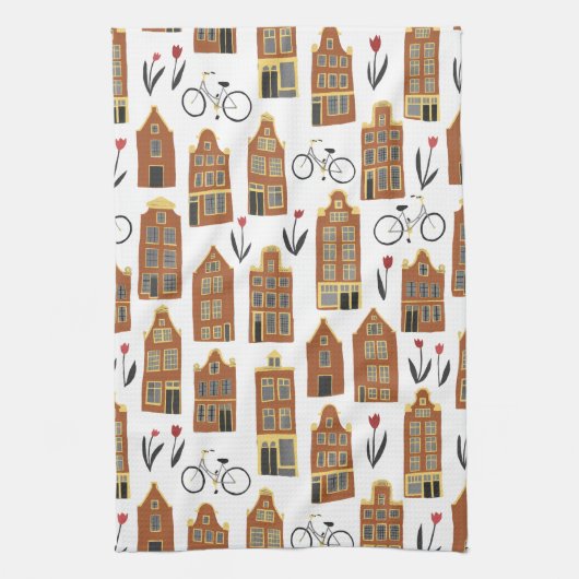 Cute Dutch Houses Amsterdam City Pattern Theedoek (Verticaal)