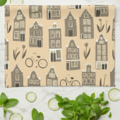 Cute Dutch Houses Amsterdam City Pattern Theedoek (Gevouwen)