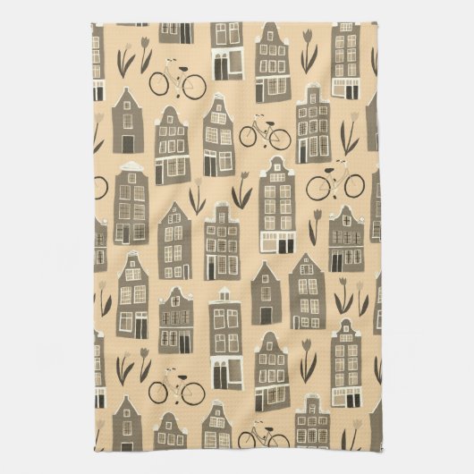 Cute Dutch Houses Amsterdam City Pattern Theedoek (Verticaal)